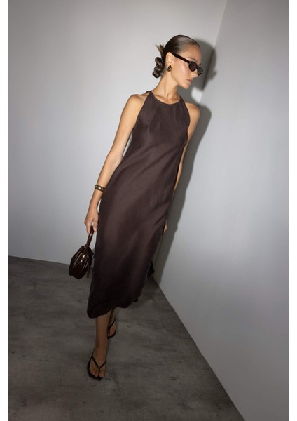 Halter Yaka Keten Kolsuz Maxi Elbise G1456AX25AU modelleri