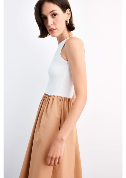 Bisiklet Yaka Kolsuz Midi Elbise G1067AX25SM