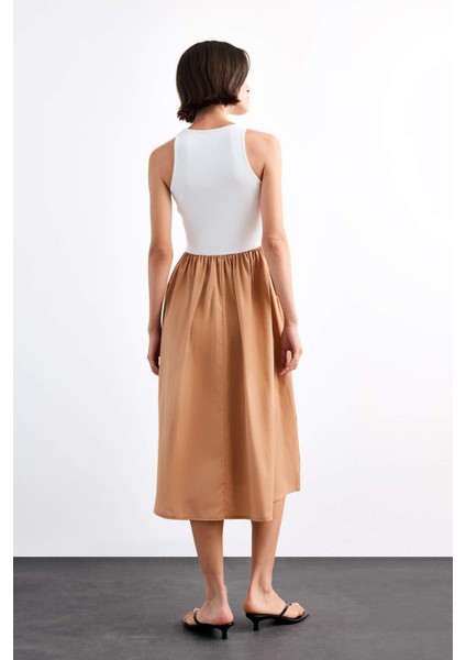 Bisiklet Yaka Kolsuz Midi Elbise G1067AX25SM