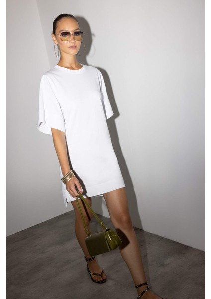 A Kesim Bisiklet Yaka Penye Kısa Kollu Mini Elbise G1343AX25AU