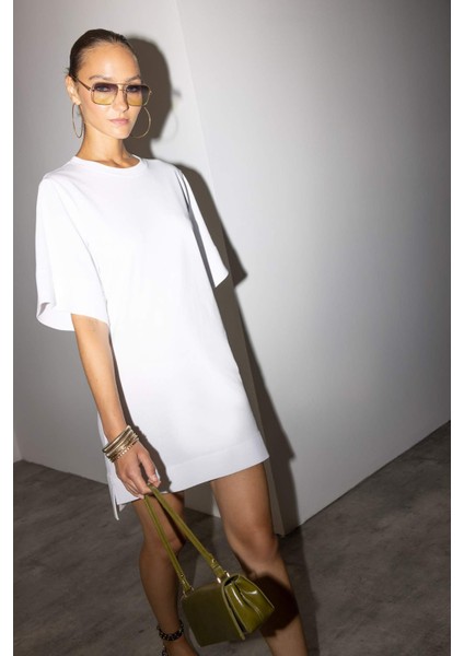 A Kesim Bisiklet Yaka Penye Kısa Kollu Mini Elbise G1343AX25AU fiyatları