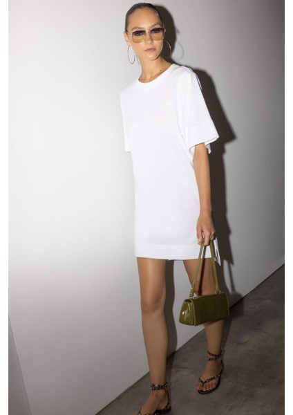 A Kesim Bisiklet Yaka Penye Kısa Kollu Mini Elbise G1343AX25AU modelleri