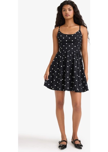 Bisiklet Yaka Poplin Askılı Mini Puantiyeli Elbise F9251AX25AU modelleri