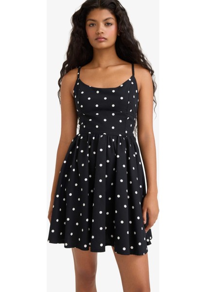 Bisiklet Yaka Poplin Askılı Mini Puantiyeli Elbise F9251AX25AU fırsatları