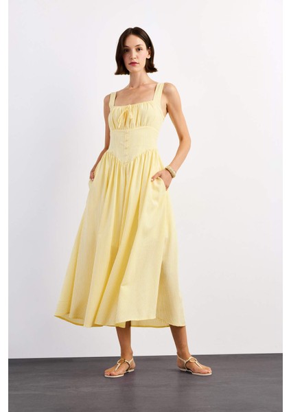 Kare Yaka Askılı Maxi Elbise G1316AX25SM