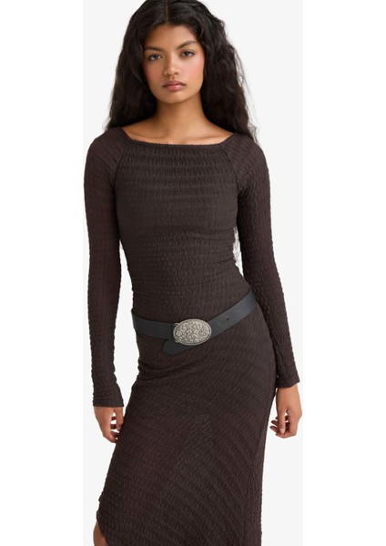 Kayık Yaka Bürümcük Uzun Kollu Maxi Elbise F9249AX25AU modelleri