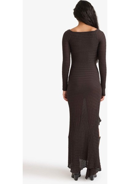 Kayık Yaka Bürümcük Uzun Kollu Maxi Elbise F9249AX25AU indirimleri