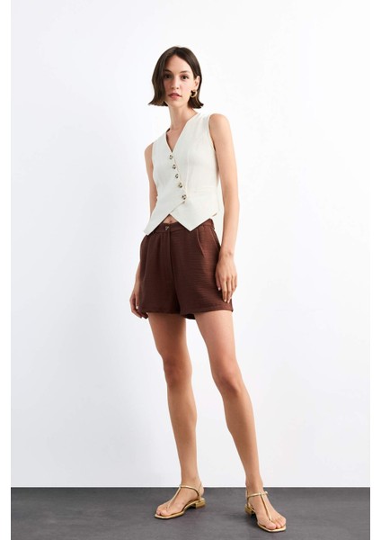 Slim Fit Dar Kesim V Yaka Keten Yelek G0663AX25SM fiyatları