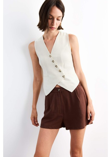 Slim Fit Dar Kesim V Yaka Keten Yelek G0663AX25SM fırsatları