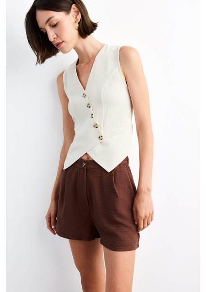 Slim Fit Dar Kesim V Yaka Keten Yelek G0663AX25SM indirimleri