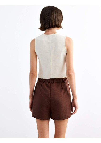 Slim Fit Dar Kesim V Yaka Keten Yelek G0663AX25SM