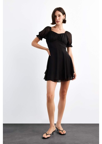 Şifon Kısa Kollu Mini Elbise G0729AX25SM fiyatları