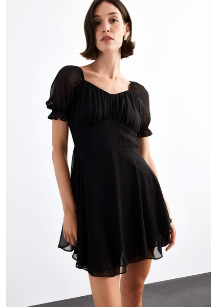 Şifon Kısa Kollu Mini Elbise G0729AX25SM