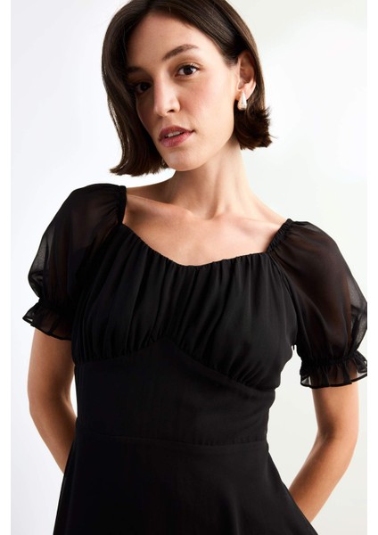 Şifon Kısa Kollu Mini Elbise G0729AX25SM