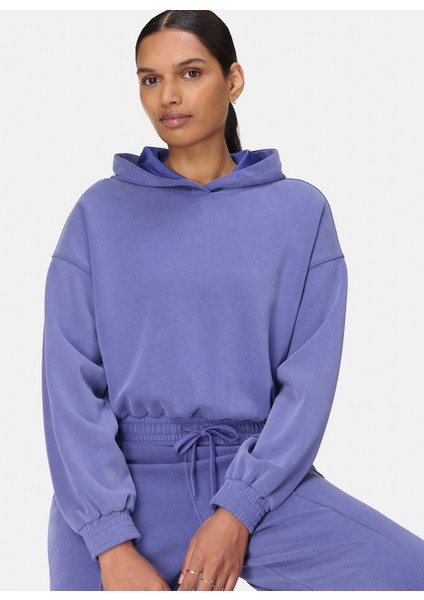 SB9401-400 Sand Wash Cloudweıght Cr Mavi Kapüşon Yaka Normal Düz Kadın Sweatshırt modelleri