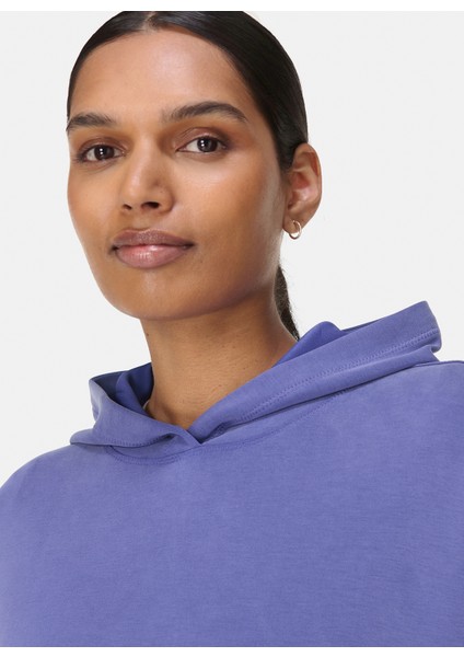 SB9401-400 Sand Wash Cloudweıght Cr Mavi Kapüşon Yaka Normal Düz Kadın Sweatshırt fırsatları