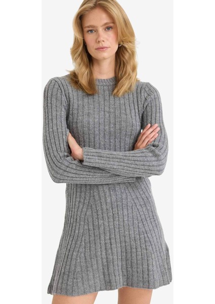 Bisiklet Yaka Ribana Uzun Kollu Mini Elbise F3893AX25WN fırsatları