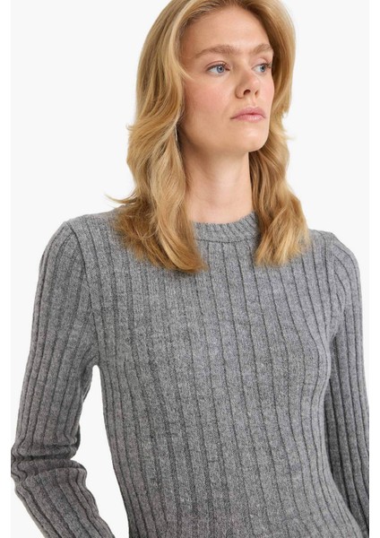 Bisiklet Yaka Ribana Uzun Kollu Mini Elbise F3893AX25WN indirimleri