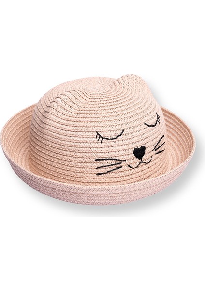 Kız Bebek Kedi Hasır Şapka