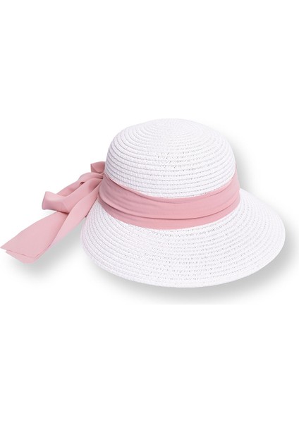 Kız Bebek Kep Model Kurdeleli Hasır Şapka