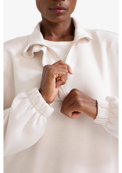 Fit Long Fit Dik Yaka Fermuarlı Modal Sweatshirt D1457AX25AU