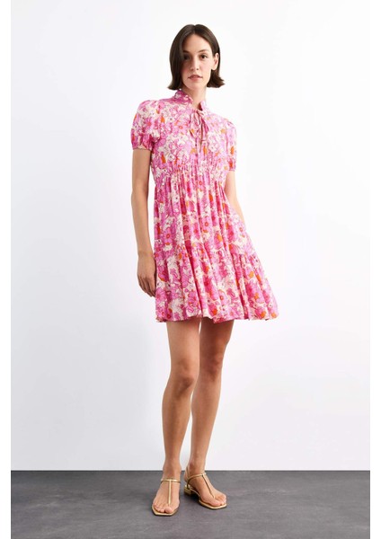 Çiçek Desenli Kısa Kollu Mini Elbise G0739AX25SM