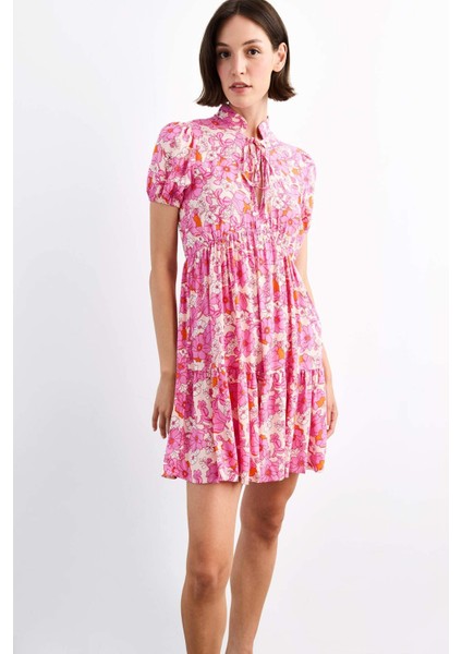 Çiçek Desenli Kısa Kollu Mini Elbise G0739AX25SM fiyatları