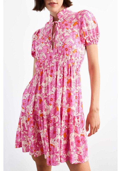 Çiçek Desenli Kısa Kollu Mini Elbise G0739AX25SM fırsatları