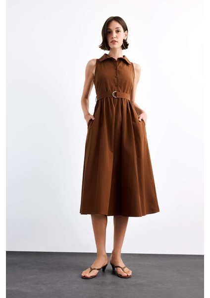 Kolsuz Kemerli Midi Elbise G1063AX25SM