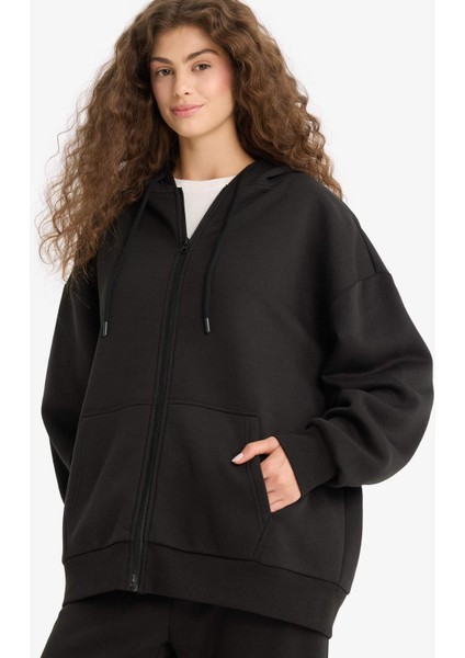 Oversize Geniş Kalıp Kapüşonlu Fermuarlı Sweatshirt V4233AZ25WN