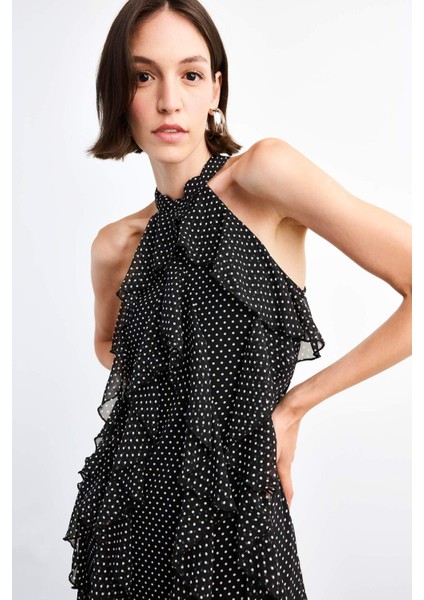 Kolsuz Volanlı Mini Elbise modelleri