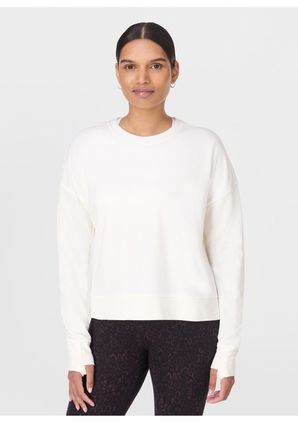 SB10232-100 After Class Crop Sweats Beyaz Bisiklet Yaka Normal Düz Kadın Sweatshırt modelleri