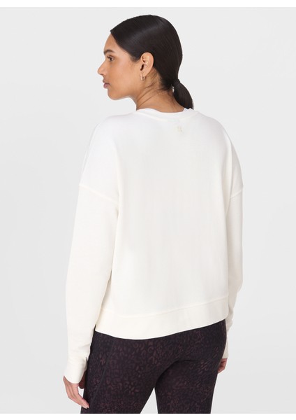 SB10232-100 After Class Crop Sweats Beyaz Bisiklet Yaka Normal Düz Kadın Sweatshırt