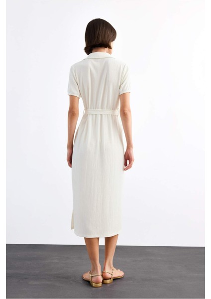 Gömlek Yaka Kemerli Kısa Kollu Midi Elbise G1060AX25SM indirimleri