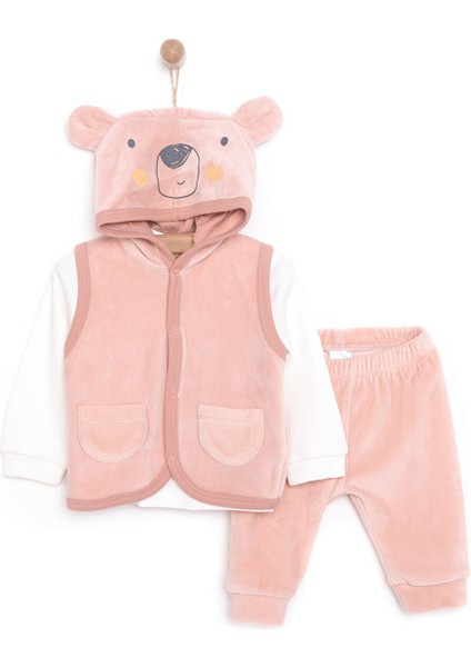 Yenidoğan -Body-Kadife Yelek Patiksiz Alt 3lü Takım Unisex