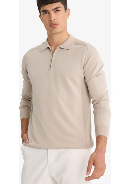 Standart Fit Polo Yaka Yarım Fermuarlı Premium Triko Kazak D0621AX25AU