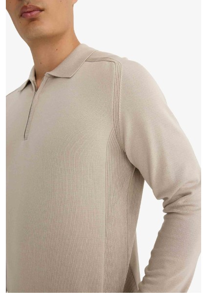 Standart Fit Polo Yaka Yarım Fermuarlı Premium Triko Kazak D0621AX25AU indirimleri