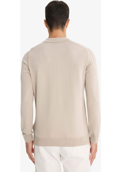 Standart Fit Polo Yaka Yarım Fermuarlı Premium Triko Kazak D0621AX25AU