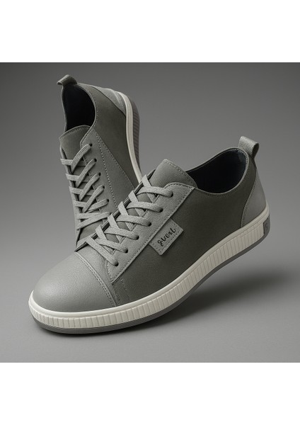 GR0245 Hakiki Deri & Nubuk Kaydırmaz Çift Renk Yüksek Ray Taban Antrasit Renk Erkek Sneaker Ayakkabı indirimleri