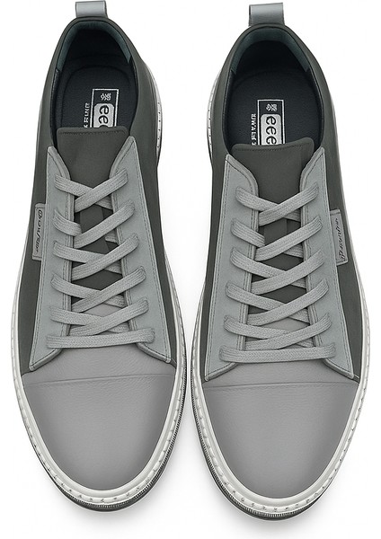 GR0245 Hakiki Deri & Nubuk Kaydırmaz Çift Renk Yüksek Ray Taban Antrasit Renk Erkek Sneaker Ayakkabı