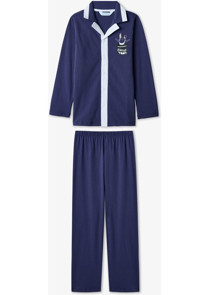 Indigo Erkek Çocuk Suprise Uzun Kollu Düğmeli Pamuklu Pijama Takımı