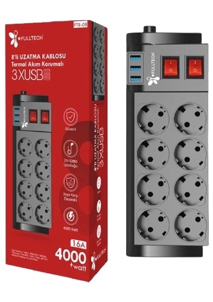 Ftr-08 8’li Termal Akım Korumalı Priz