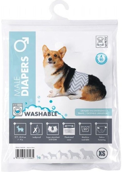 M-Pets Diapers Erkek Köpekler Için Yıkanabilir Külot Xs