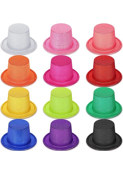 Karışık Renk Simli Silindir Parti Şapkaları (12 Adet)