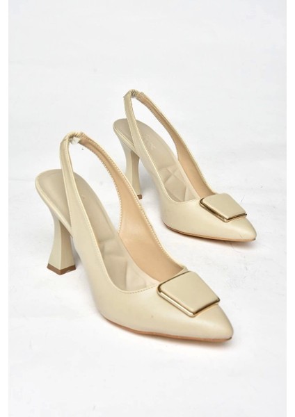 Pıert Bej Cilt Topuklu Ayakkabı
