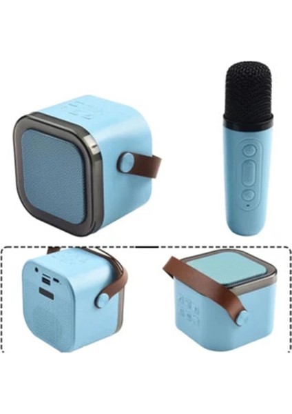 Karaoke Kablosuz Hoparlör Mikrofonlu Rgb Işıklı Bluetooth Speaker Tf Kart/usb Mavi modelleri