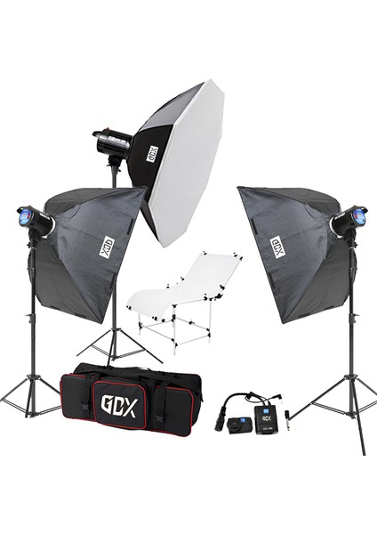 BM400 3'lü Paraflaş Set + Çekim Masası 60X130CM