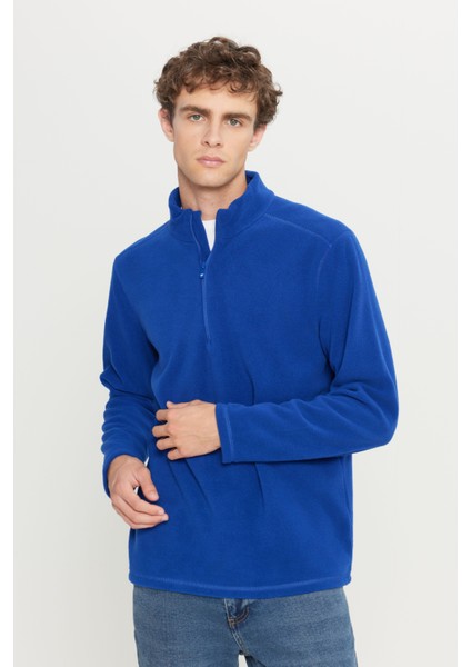 Erkek Saks Mavi Anti-pilling Tüylenme Yapmayan Isı Koruyan Standart Fit Dik Yaka Polar Sweatshirt modelleri