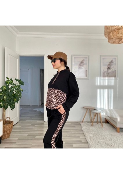 Kadın Uzun Kollu Leopar Detay Weat ve Yanı Leopar Şerit Detay Pantolon Ikili Takım fiyatları