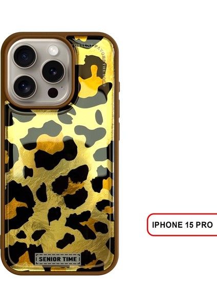 iPhone 15 Pro Uyumlu Lüks Leopar Desenli Silikon Telefon Kılıfı
